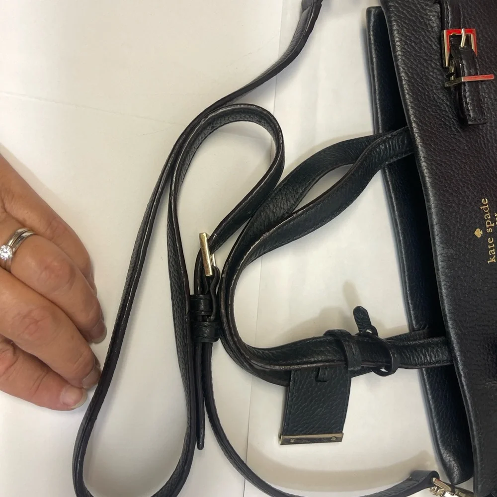 Kate Spade Handbag Black Pebbled Cow Leather Removable Strap Satchel Bag Purse